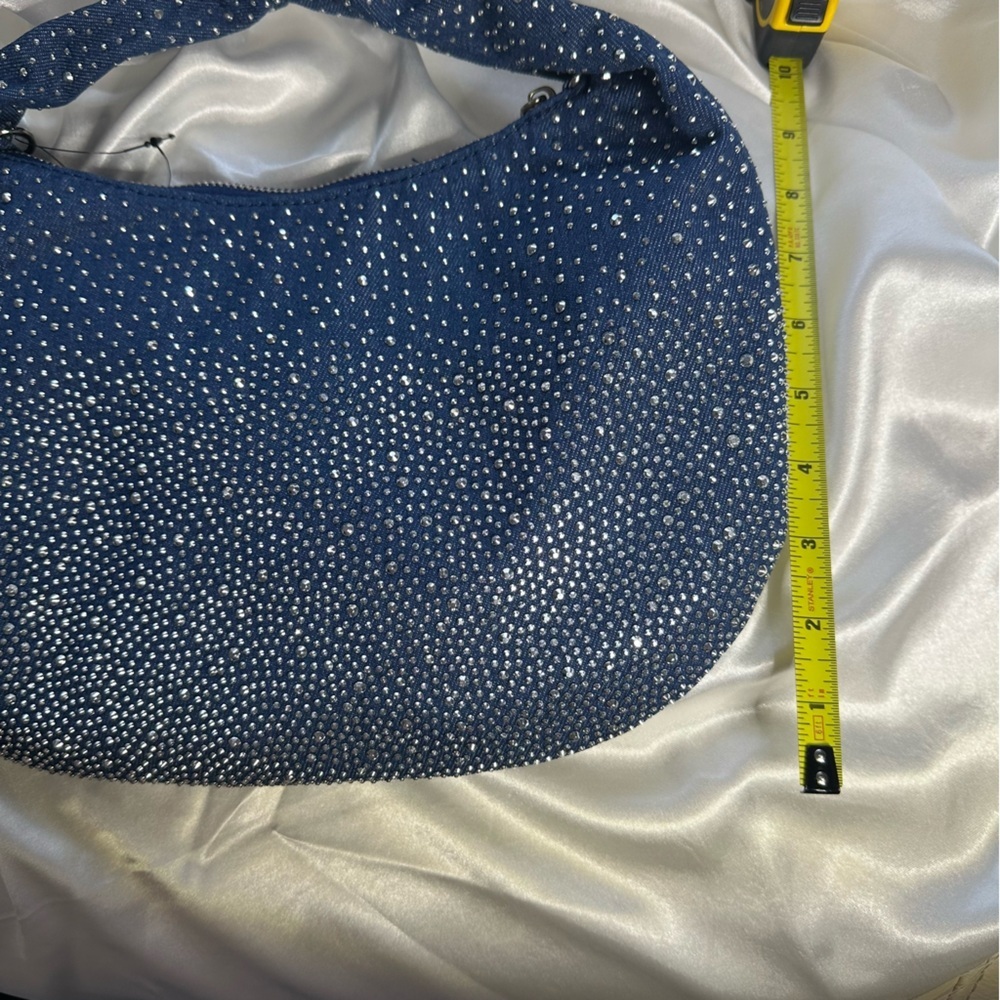 Rhinestone Denim Hobo Shoulder Bag – Sparkle Crossbody Purse Y2K NWT - Picture 9 of 11